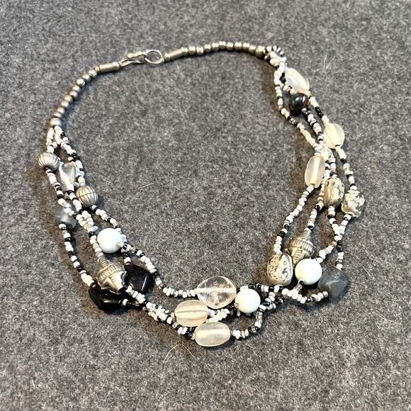Blues glass and ceramic bead, multi strand necklace. - Picture 1 of 1